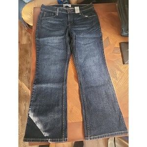 Signature Levis Jeans Womens Size 12 Short Low Rise Boot Cut Stretch Whiskered